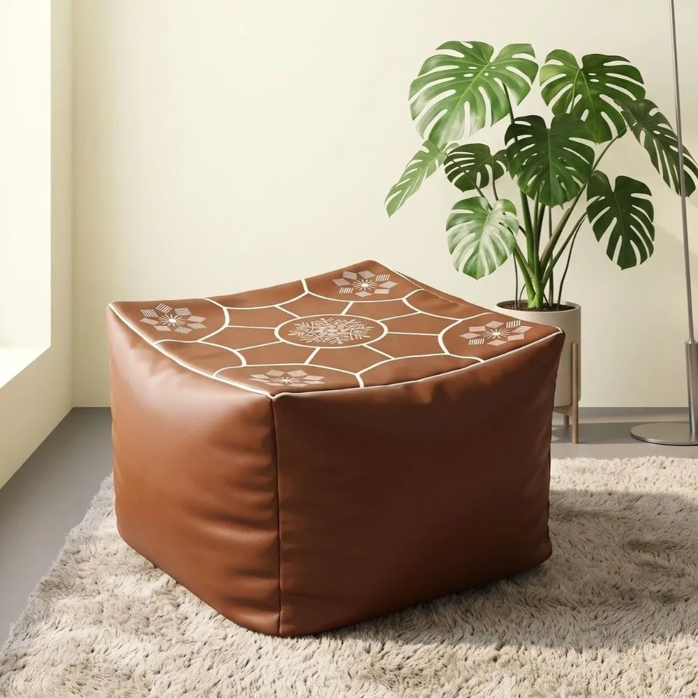 PU Leather Footstool Cover Unstuffed Large Capacity Storage Bag Moroccan Style Waterproof Pouf Cushion Cover Living Room