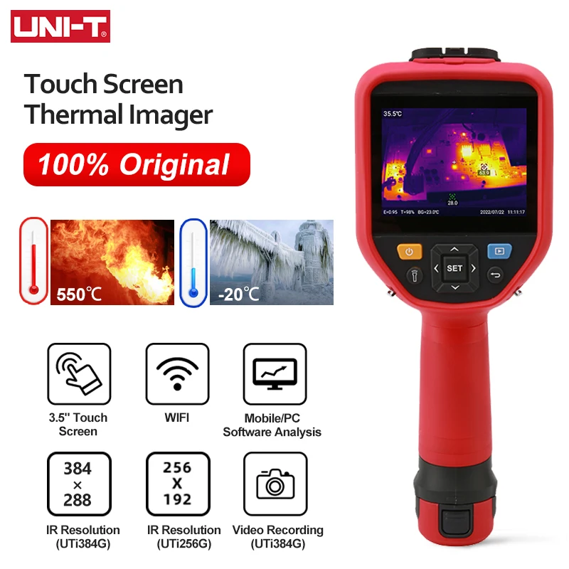 UNI-T Touch Screen Thermal Imager UTI256G UTI384G Manual Focus -20~550℃ Video Recording Enhanced Infrared Thermal Camera