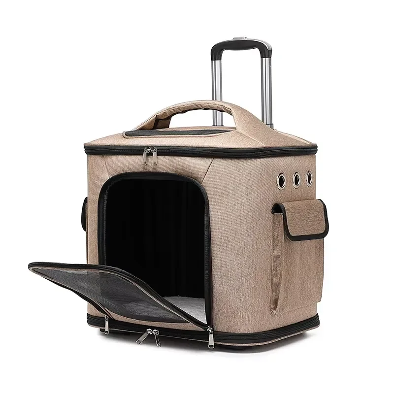 for Luxury Pet Rolling Bag Newly Designed Foldable Portable Large Space Breathable Wheeled Comfy Pet Carrier for Dogs Cats
