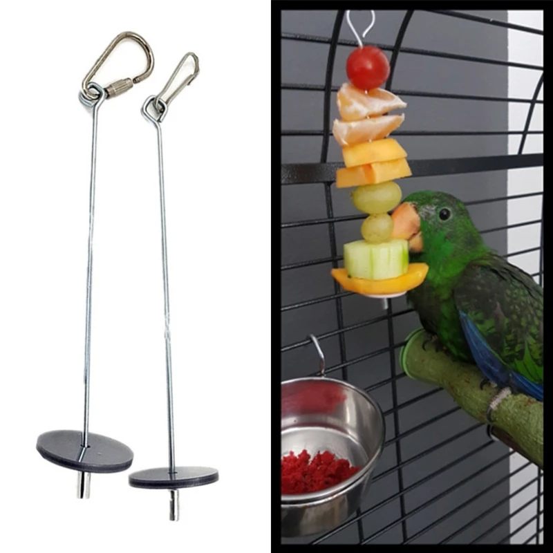 Pet Parrots Birds Food Holder Support Stainless Steel Fruit Spear Stick Meat Fruit Vegetable Skewer Bird Feeder Meat Skewer