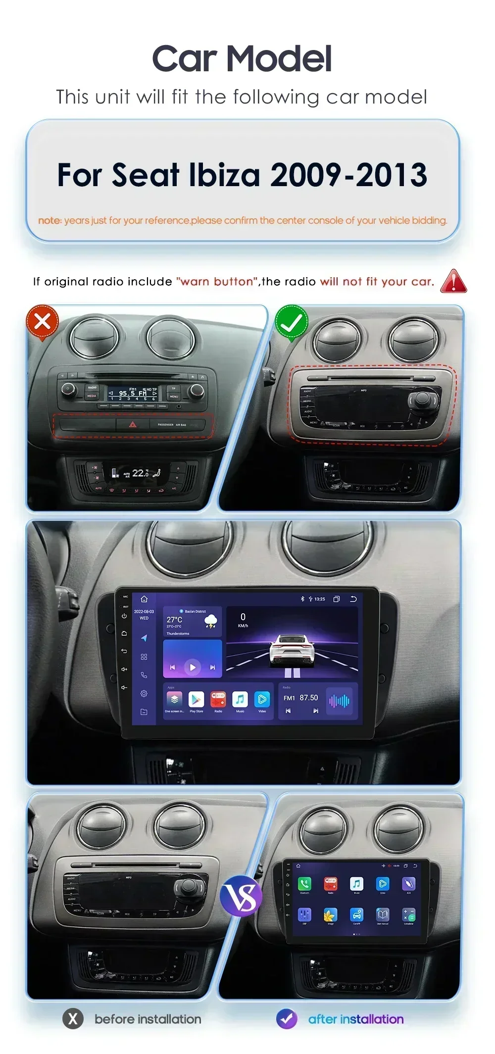 Hizpo-reproductor Multimedia con GPS para coche, dispositivo estéreo con pantalla de 8 núcleos, 2 Din, Audio, Wifi, Carplay, para Seat Ibiza 6j 2009, 2010, 2012, 2013