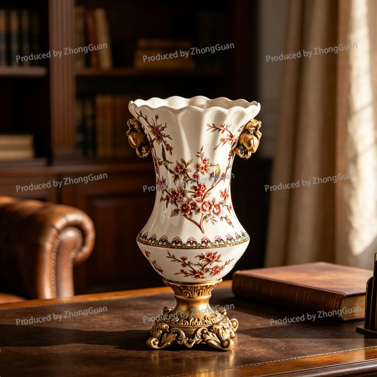 American Retro Ice Crackle Ceramic Vase Creative Home Furnishings Decoration European Style Double Ear Tall Vase