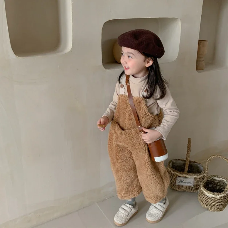 2023 Winter Newborn Plus Velvet Thick Jumpsuit Infant Toddler Sleeveless Romper Pants Baby Girl Boy Warm Casual Overalls Trouser