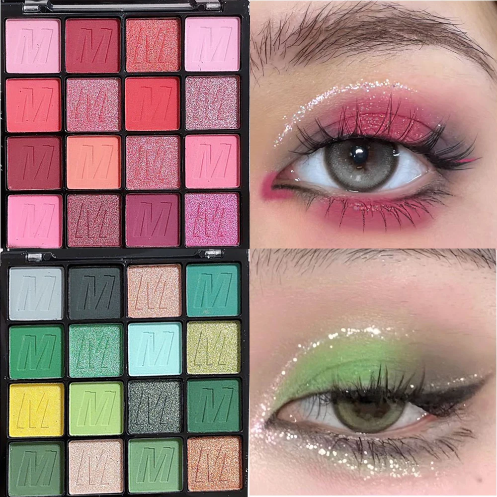 16 Colors Bright Jam Color Eyeshadow Palette Enchantress  Glitter Red Green Pink Eye Shadow Long Lasting Eyes Makeup Cosmetics