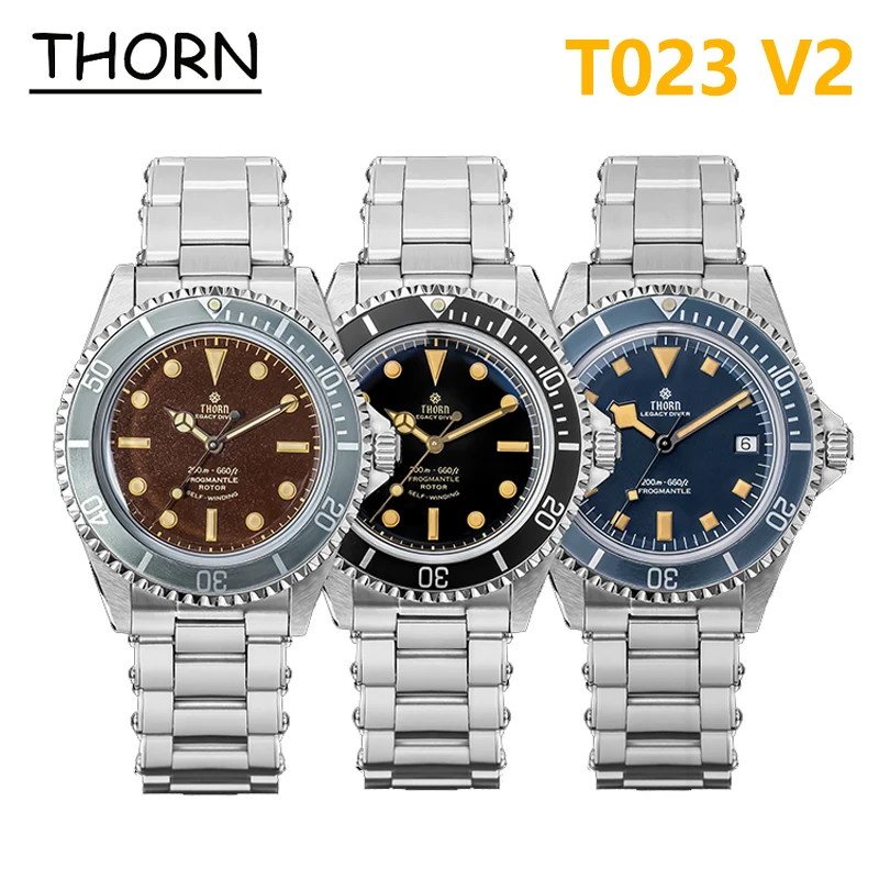 Thorn T023 V2 Men Watches PT5000 Automatic Movement Sapphire Mechanical Watch 200m Waterproof Luminous 40mm Vintage Writwatch