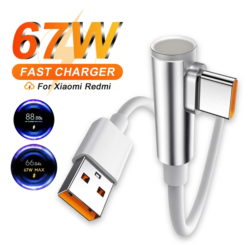 90 Degree 6A 67W 90W 120W Fast Charging Type C Cable for Xiaomi 12 13 14 15 Redmi Note 12T 13 14 Pro POCO X5 X6 Pro Elbow Cables