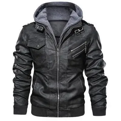 

Men's Leather Jacket Spring Autumn Hooded Motorcycle PU Jacket Men Bicycle Jacket High Quality Retro Casual Men's Coats