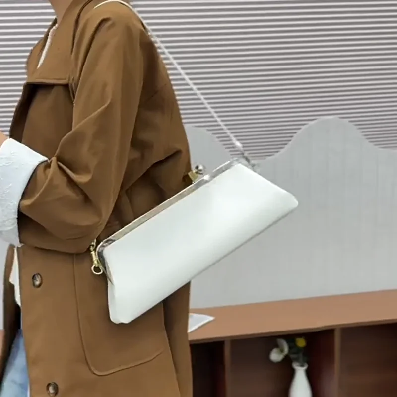 

New Style Hardware Clip Bag, French Bag Women's Pu Leather Bag, Single Shoulder And Cross-body Casual Fashion Handbag