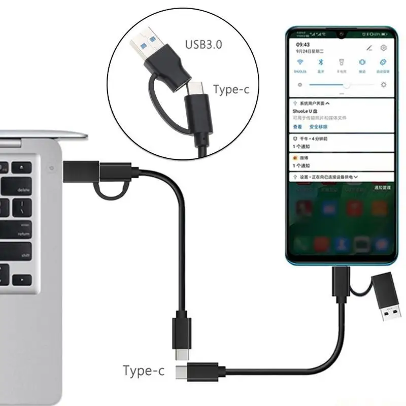 M5TD Multifunction 2 in 1 Charging Cable USB3.0 USB to C Data Sync Cable for Cellphone Laptop Tablet