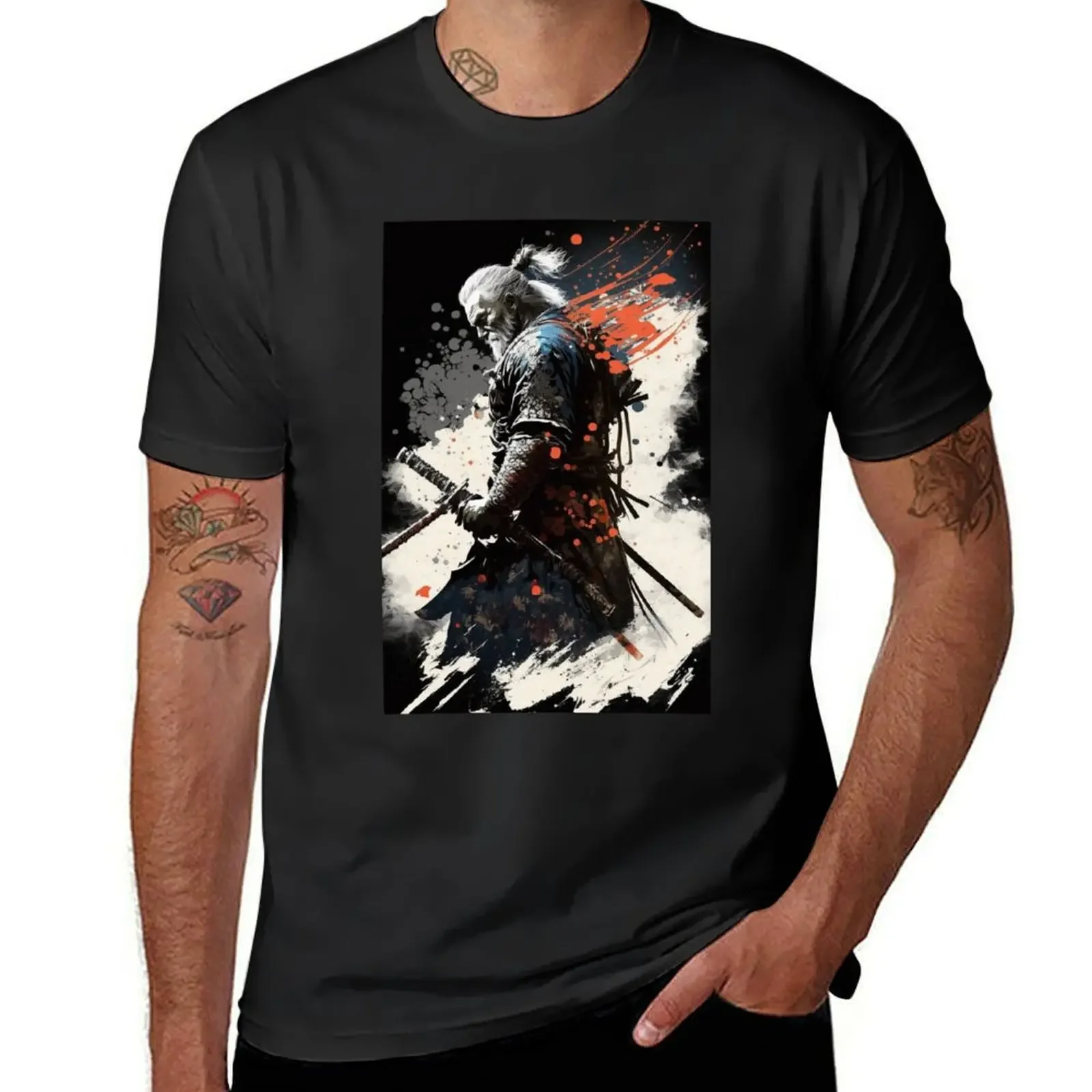 old samurai T-Shirt sweat blue archive Aesthetic clothing mens tall t shirts