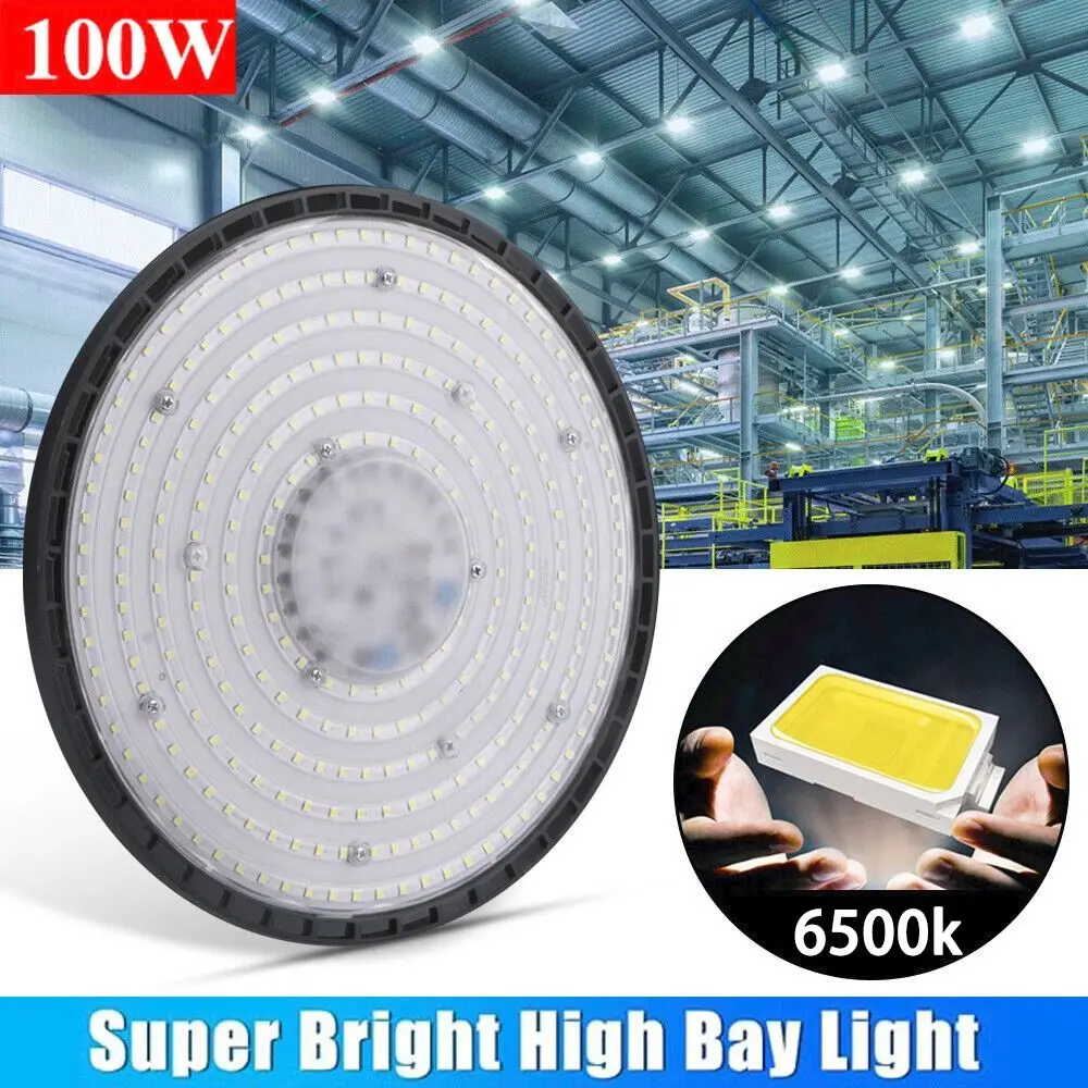 New LED High Bay Light 100W UFO WorkLight Torch 6500K Industrial Warehouse Factory Workshop Lights