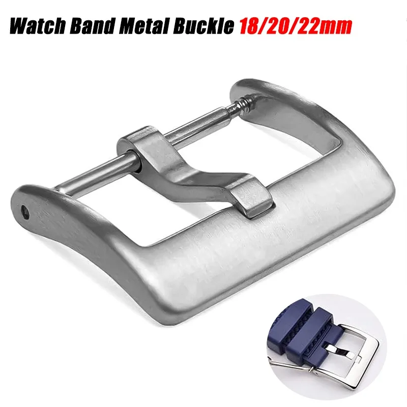 NEW Watch Band Metal Buckle 18mm 20mm 22mm Strap Solid Square Button Silver Stainless Steel Matte Polished wire drawing Clasp