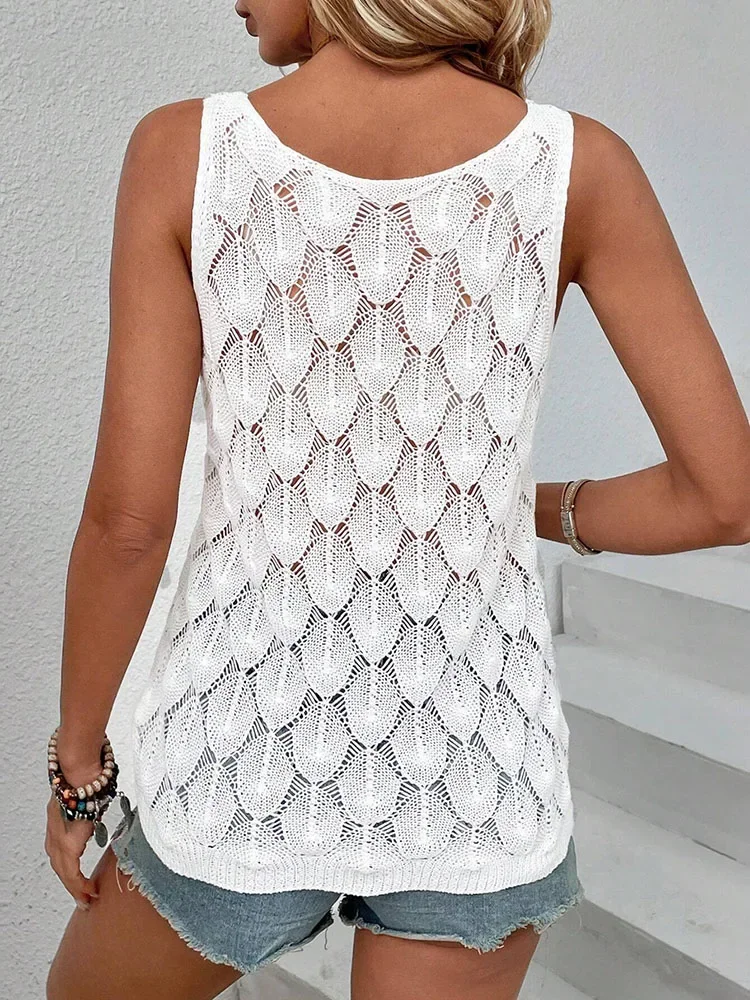 おしゃれでエレガントなベスト、レディース羽根型中空ニットセーター、サマートップス