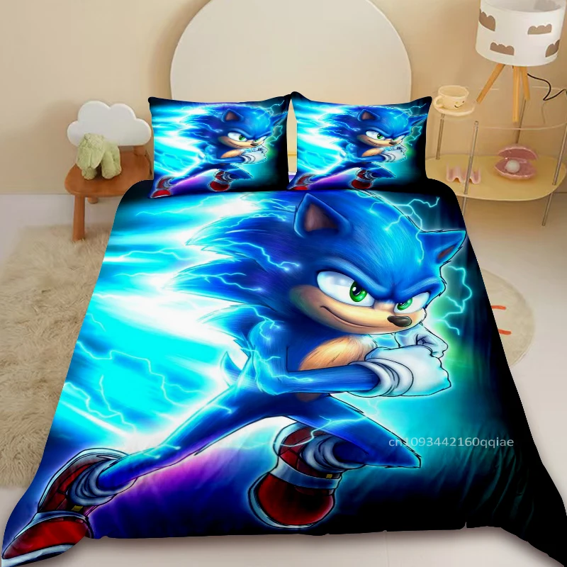 Sonic Kids Copripiumino Anime Set di biancheria da letto cool Copripiumino Copripiumino con 2 federe Letto Camera da letto Bambini Adolescenti