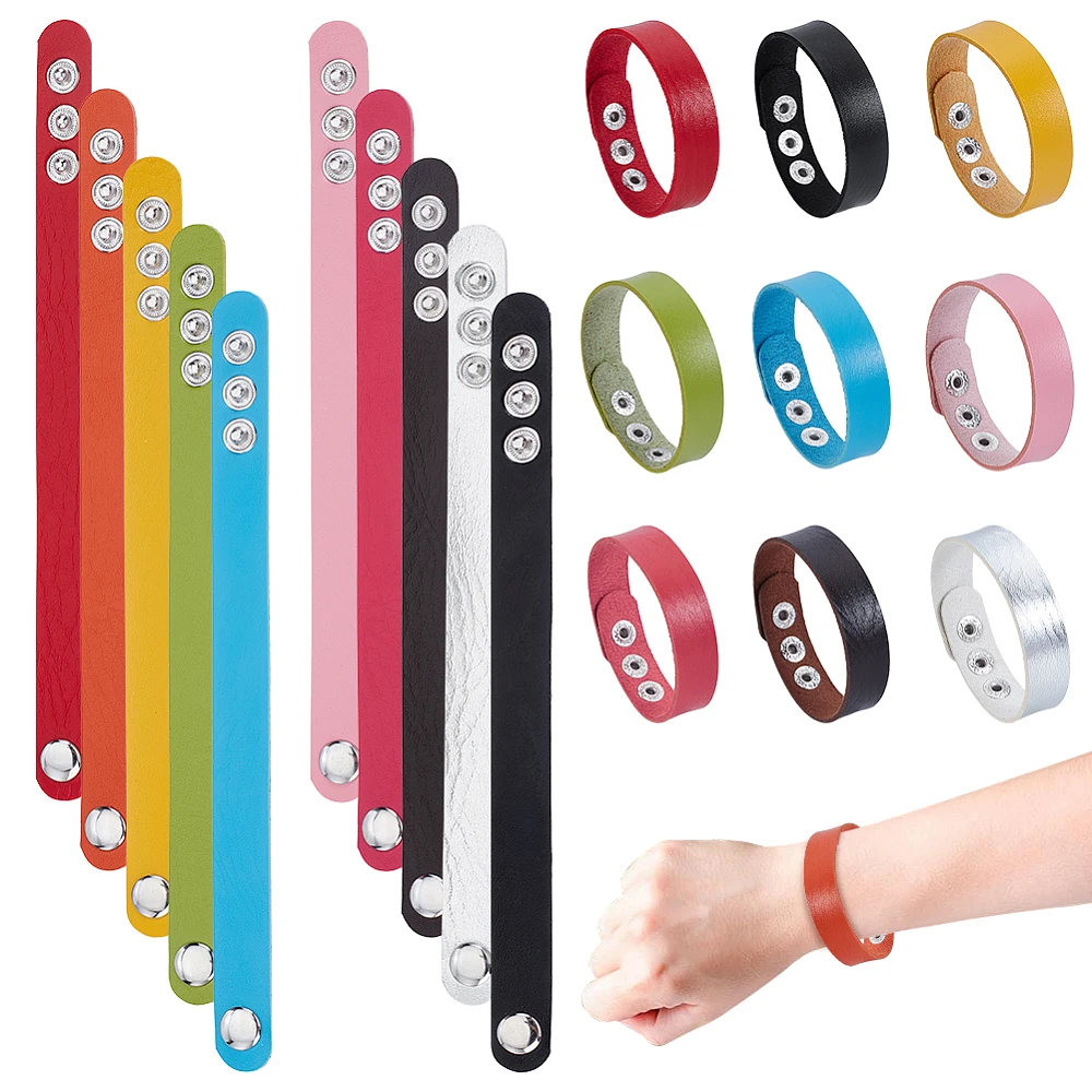 20Pcs 10 Colors Faux Leather Snap Bracelets Faux Leather Bracelet Blanks Colorful Adjustable Plain Leathers Wristband Blank