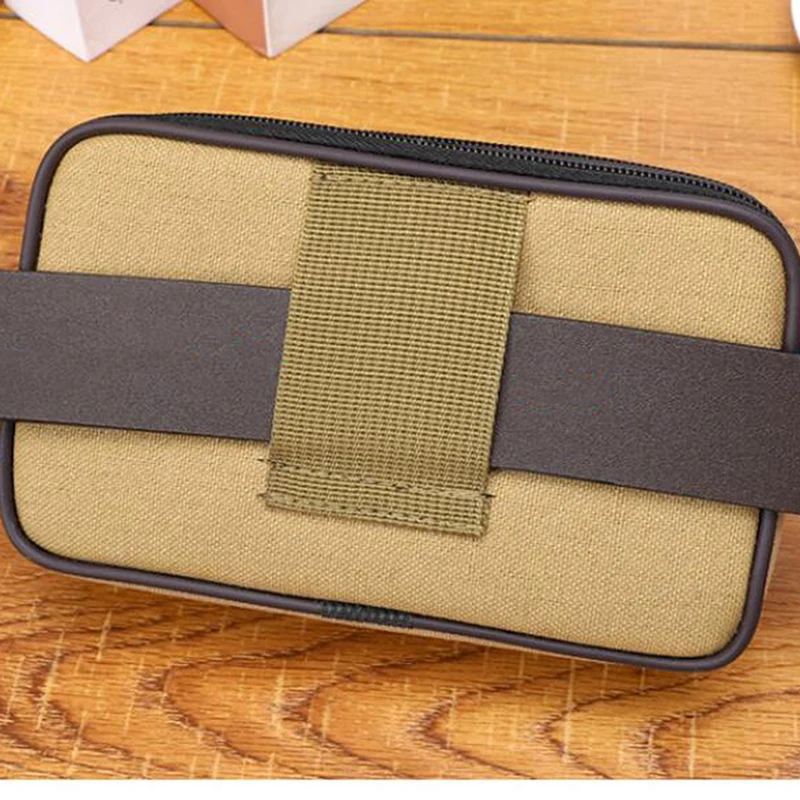 Outdoor Men Fanny Waist Bag Coin Short Purse Leather Canvas Male Zipper Small Casual Phone Bag Lightweight Purse Belt Bum Pouch