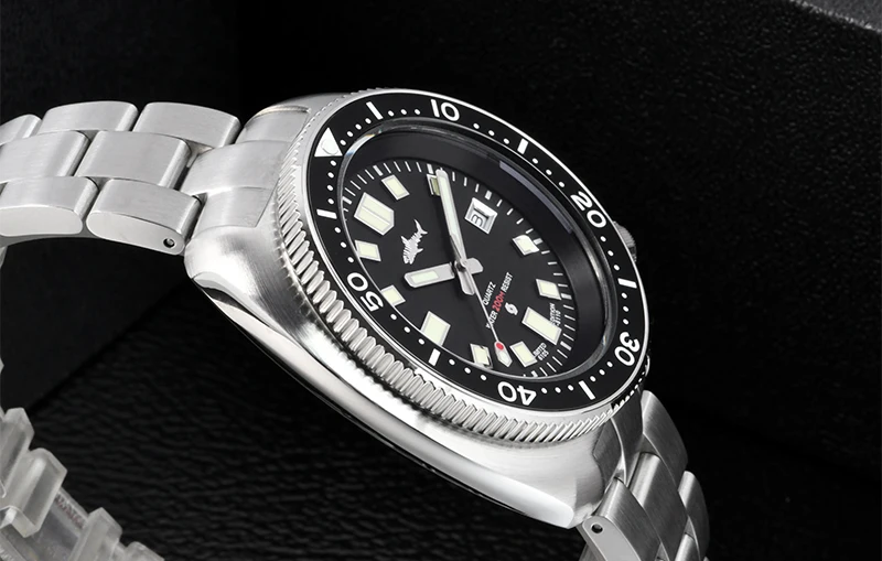 HEIMDALLR Retro Herren-Taucheruhr Stahl/Gummiarmband 20Bar Wasserdicht C3 Leuchtende Keramik-Lünette Saphirglas 2115 Quarz-Uhrwerk – Detail 19
