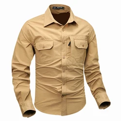 Quality Mens Tactical Long-sleeved Shirt Fall Outdoor Multi-pocket Elastic Quick-drying Utility Ripstop Hiking Safari Work Shirt