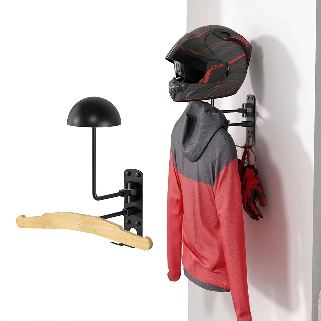 Motorcycle Helmet Rack Wall Mount Helmet Holder 180° Rotation Helmet Hanger With Hooks for Cycling Baseball Rugby Helme Bracket