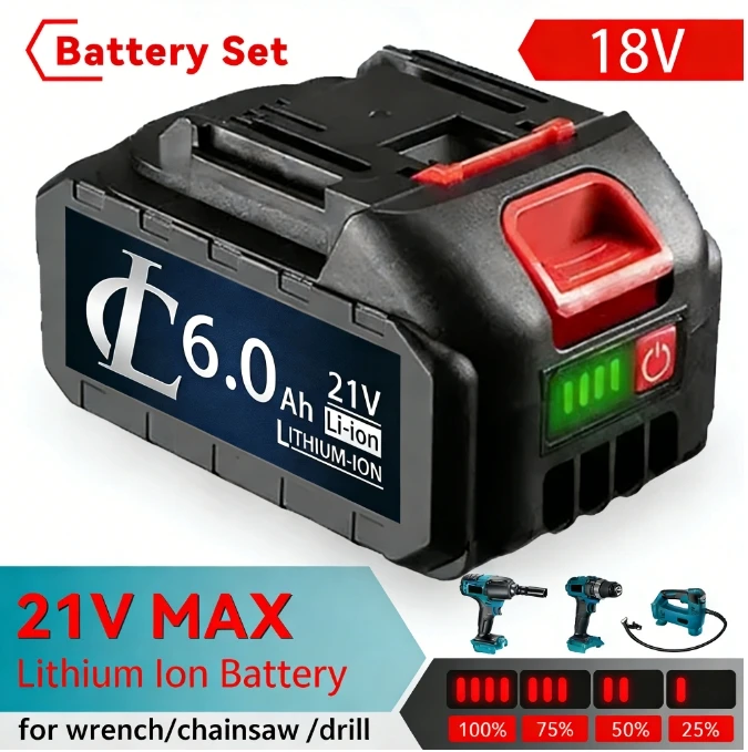 21V MAX 18V Li-ion Battery 6000mAh Rechargeable Replacement Battery BL1830B BL1850B BL1430B for Makita 18V 21V Power Tools