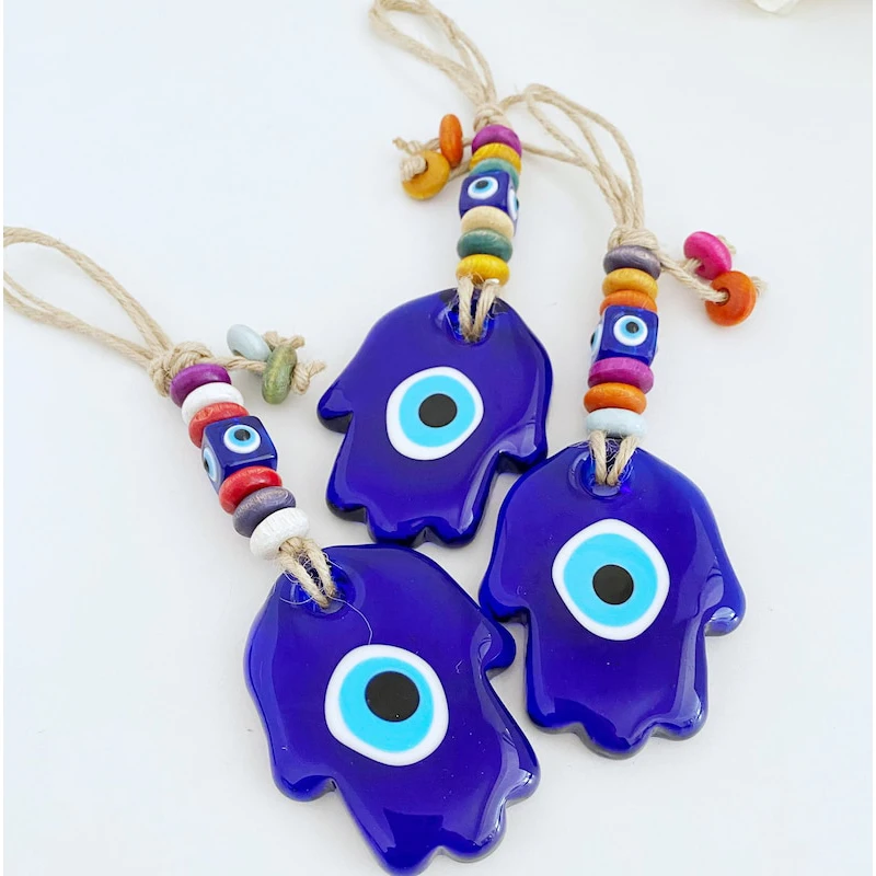 Blue Evil Eye Wall Hanging Glass Hamsa Wall Decor Greek Evil Eye Home Decor Turkish Evil Eye Fatima Hand Nazar Boncuk Gift