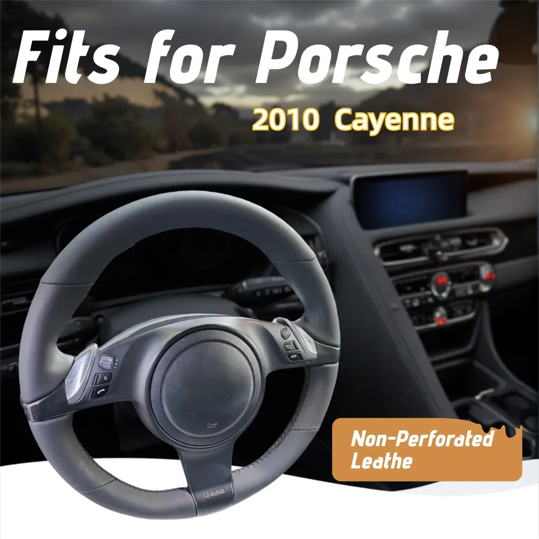 Non‑Punched Genuine Leather Hand‑Stitched Full Wrap Steering Wheel Cover Fits 2010 Porsche Cayenne