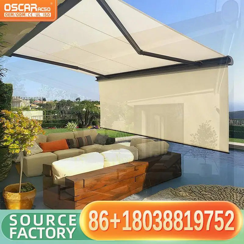 4x4 Acrylic HeavyDuty Motorized Awning Canopy 5m Projection Remote Control Adjustable Angle for Gardens Outdoor Sunshade Retract