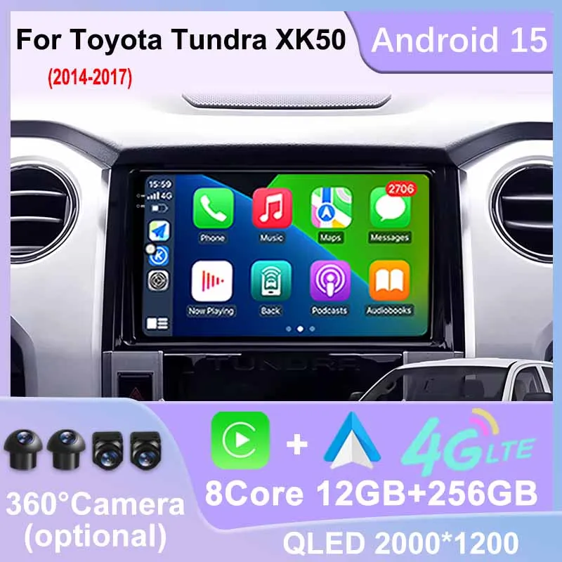 

Для Toyota Tundra XK50 2014-2017 автомобильный радиоприемник мультимедийный видеоплеер GPS-навигация стерео Android 15, беспроводной Carplay 4G WIFI DSP