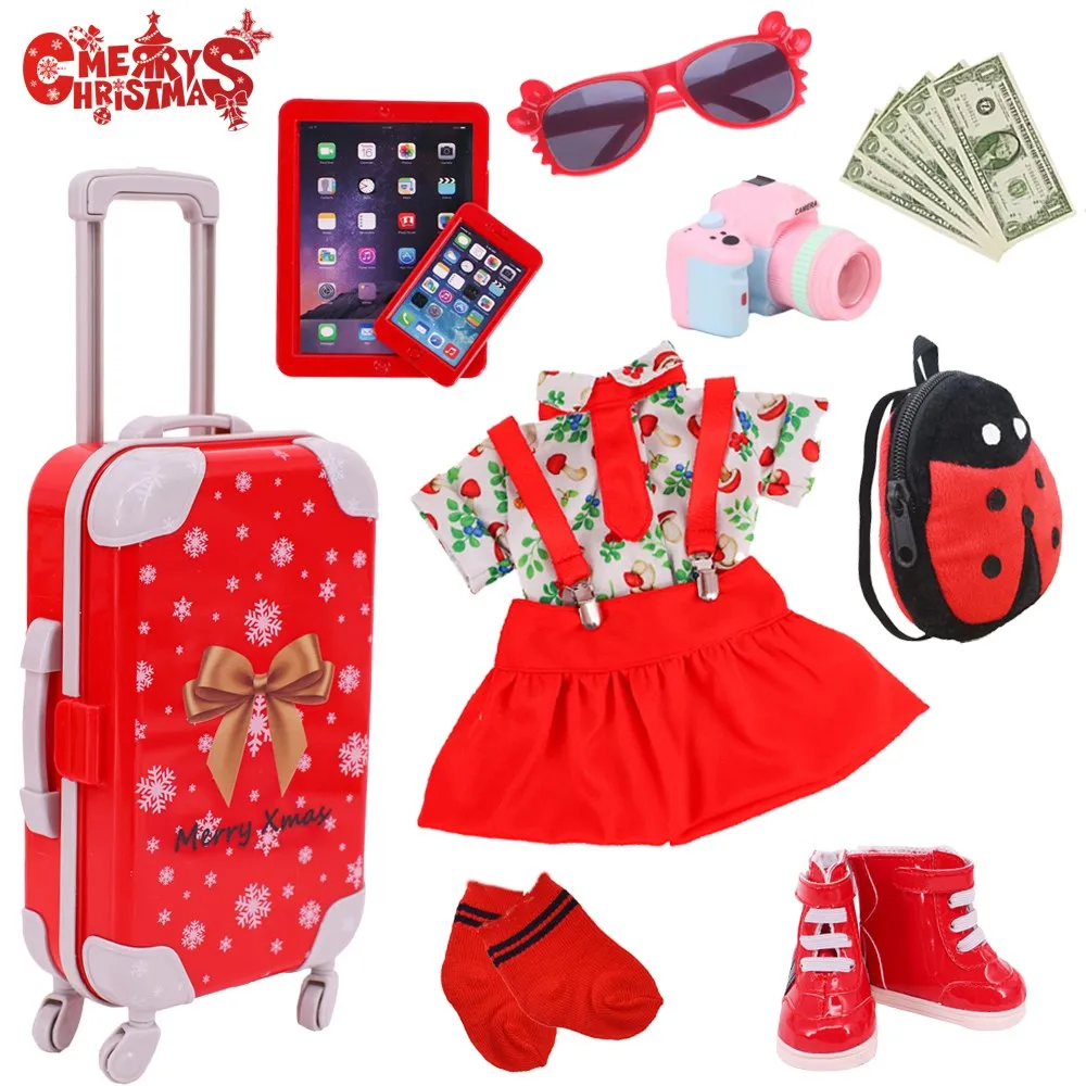 Christmas Clothes Shoes Accessories Bag Suitable Fits 18'' American&43Cm REBORN Baby Doll Our Generation ToyS For Girl DIY Gifts