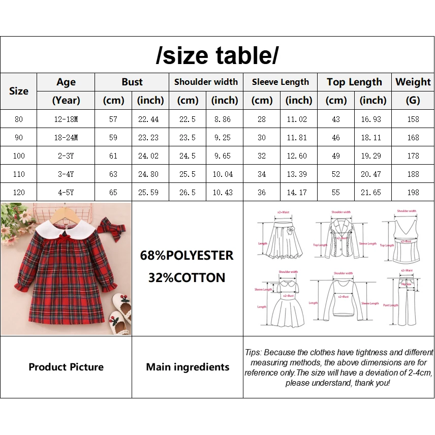 2024 Dress Baby Girl Clothes Long Sleeve 1 2 3 4 5 Years Red Plaid Cute Pretty Birthday Party  Princess Dress For Kids Girl