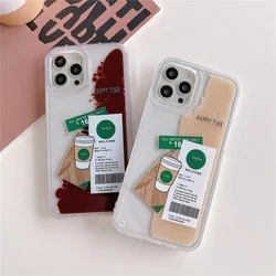 Fashion quicksand coffee milk tea Label Phone Case For iphone 16 14 13Pro Max 12 11 XS 7 8 Plus shockproof full protection Coque