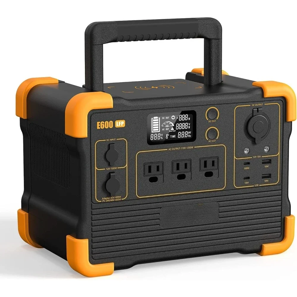 

Portable Power Station E600LFP 614Wh Solar Generator Power Station with 3X1200W AC Outlets 100W USB-C PD Output LiFePO4 B