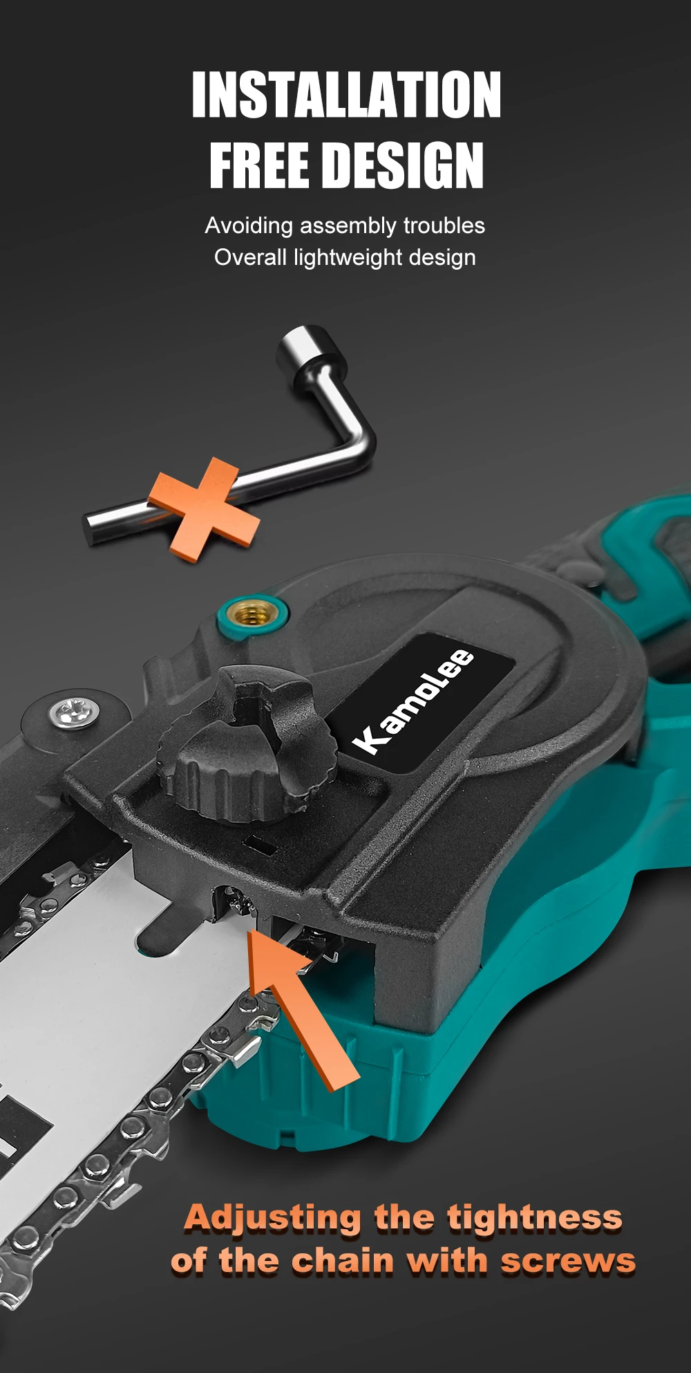 Kamolee 6 Zoll + 8 Zoll Mini bürstenlose elektrische Säge wiederaufladbare Kettensäge Holzschneider Beschneiden Garten Elektrowerkzeuge – Detail 9