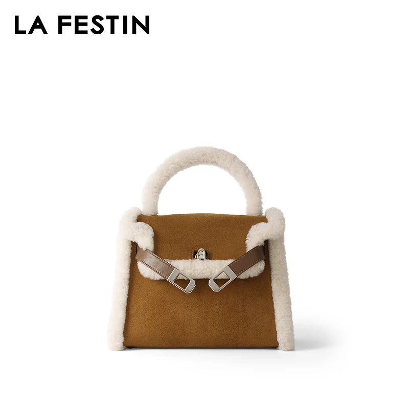 Women's Plush Shoulder Bag - Large Crossbody Winter Handbag