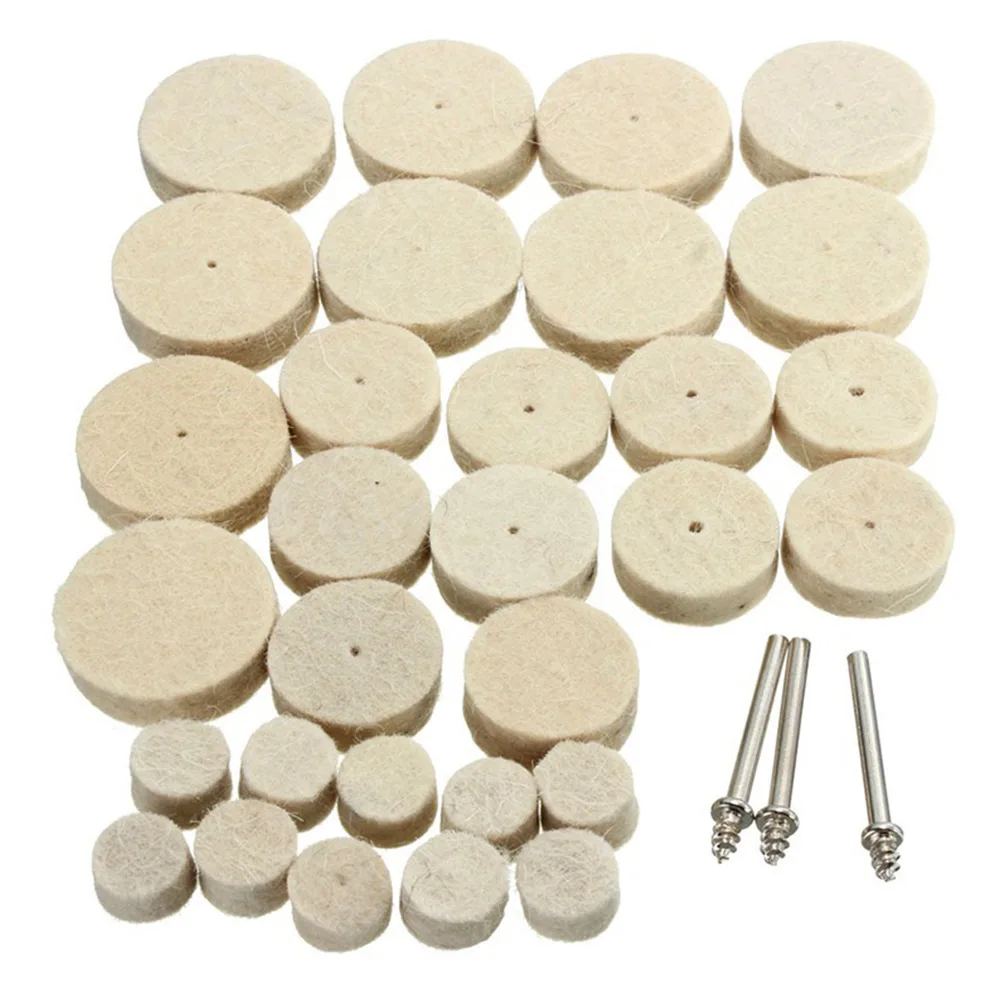 33pcs Wool Felt Polishing Wheel Cloth Buffing Disc Jewelry Mirror Sanding Pads Set 3mm Shank ForDremel Drill Rotary Tools