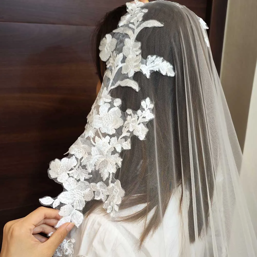 Lace Mantilla Wedding Veil No Comb Bridal Veil 3 Meters Long 1 Layer Head Veil WITHOUT Comb Wedding Accessories