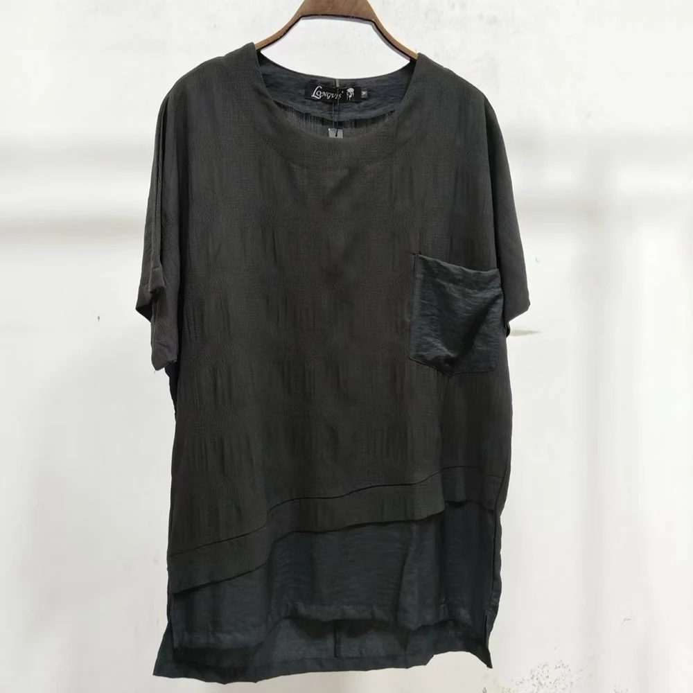 

Summer Men's Solid Color Asymmetrical Short-Sleeved T-Shirt American Retro Fashion Trend Loose Casual Niche New Men's Tops