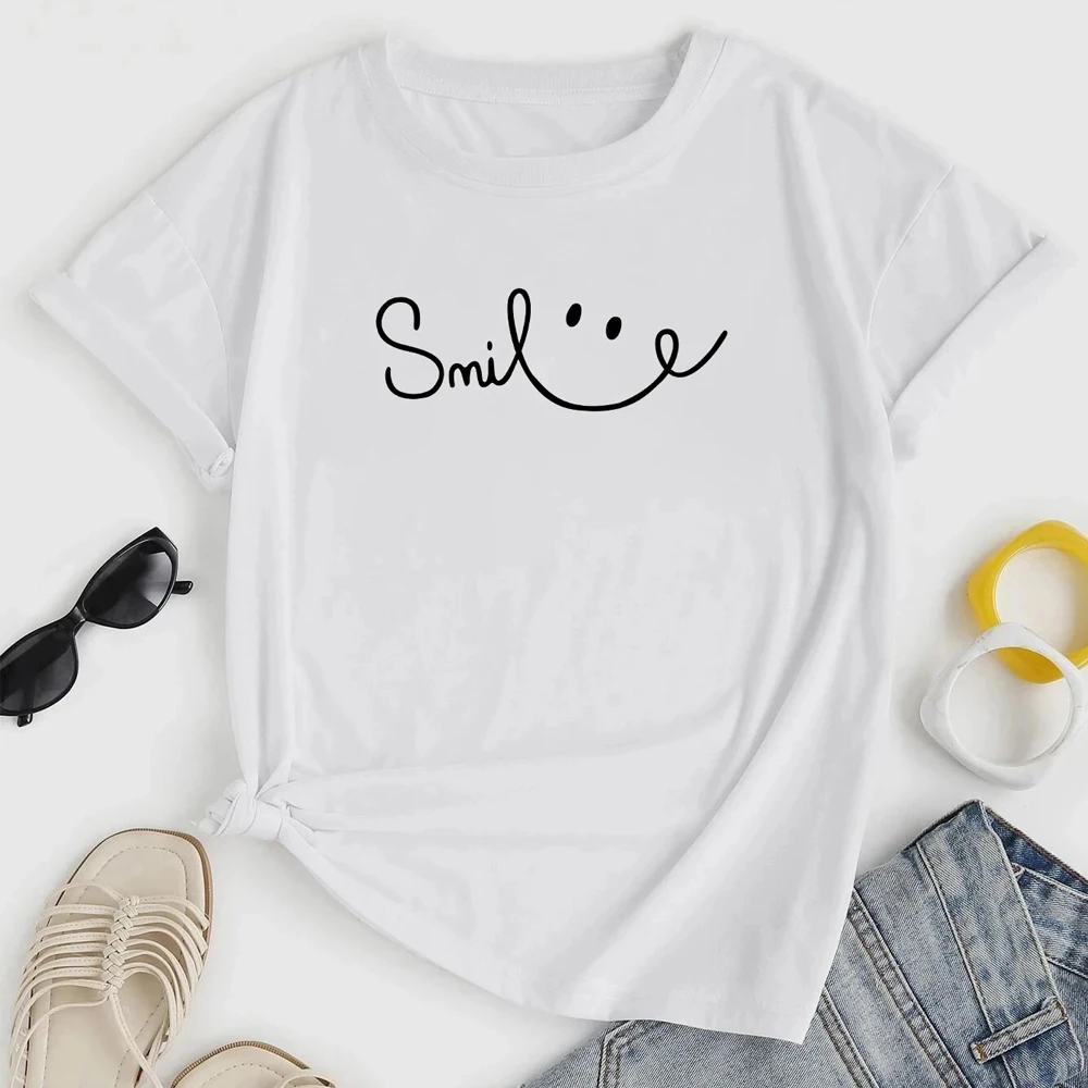 

Fashion Smile Print Women T-shirt Harajuku Casual Top Short Sleeve Clothing T Shirt Summer Round Neck Unisex Clothes Top Y2k Tee
