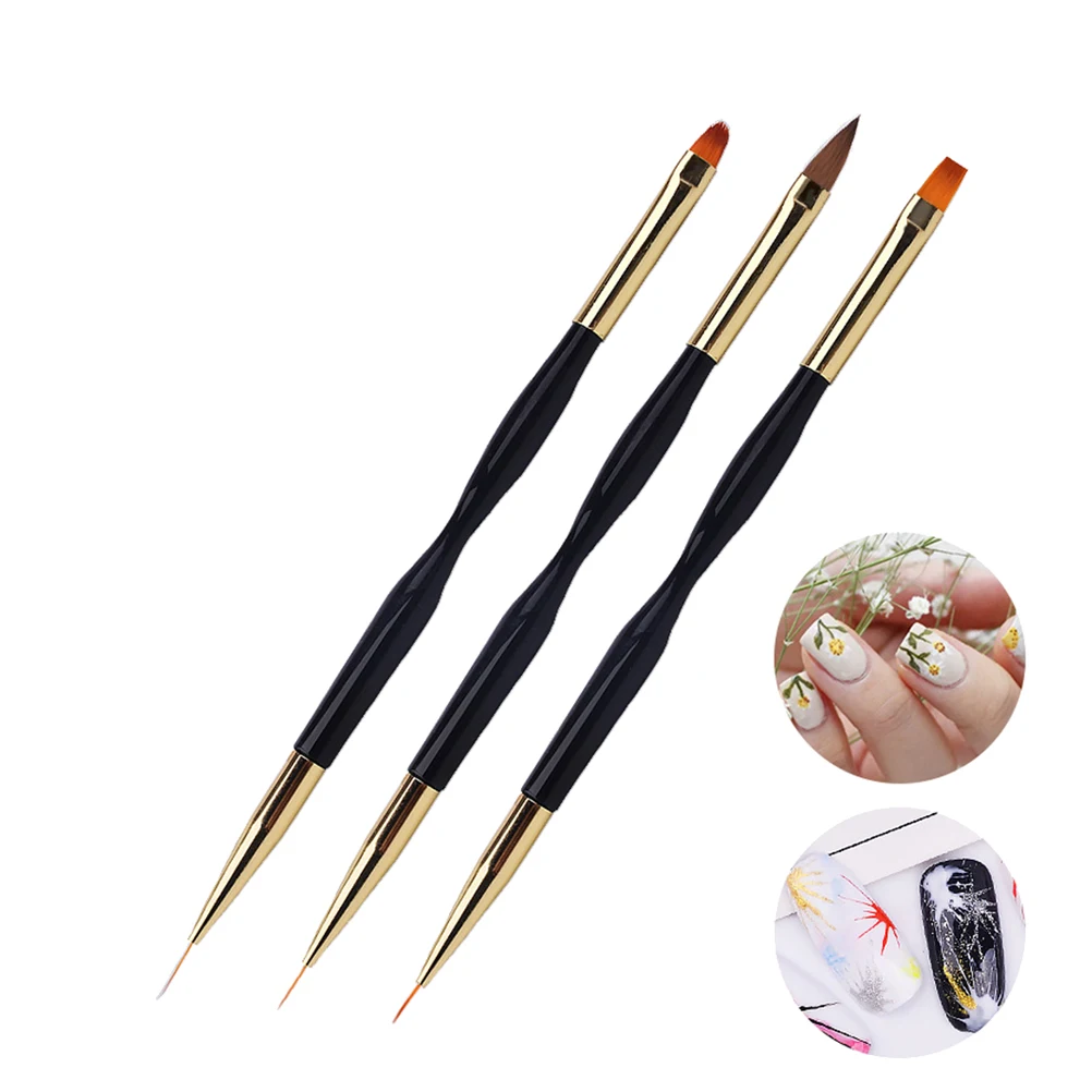 

3pcs Double Head Nail Brush Tool Light Weight Easy Carry Drawing Lines Fine Details Flowers Patterns Nail Art Design Pull Line