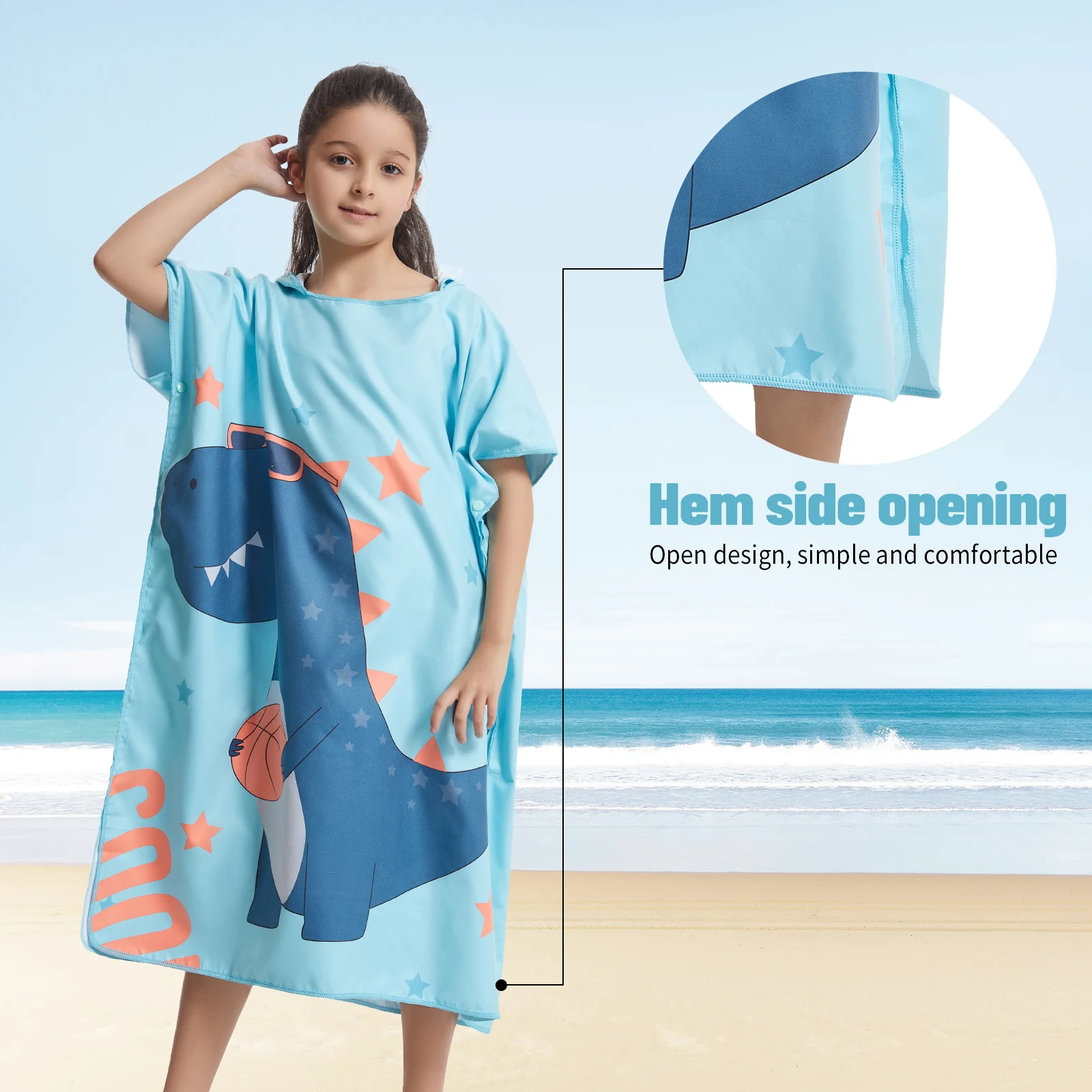 Microfiber children quickdrying robe, printed animals hooded towel poncho, water absorption quick-drying sand-free for swimming