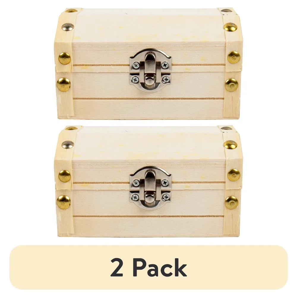 2 Pack Wood Treasure Chest for Boys Girls Kids Children Ages 6+ Birthday Gift Pirate Jewelry Box Organizer