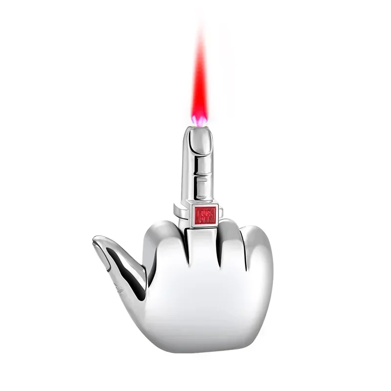 Funny Middle Finger Torch Lighter Fuk You Funny Windproof Red Jet Flame Lighters  Refillable Butane Smoking Accessories