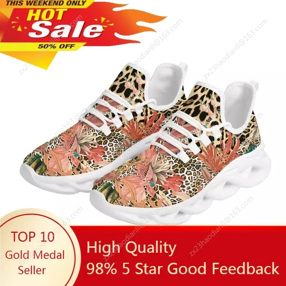 

Sexy Leopard With Flower Pattern Women's Sneakers Summer Sport Shoes Plus Size Knit Shoes Ladies Trainers