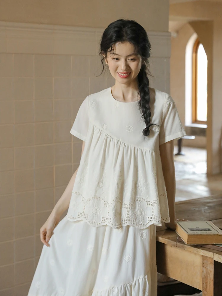 

Летний комплект с цветочной вышивкой Nesoulum: винтажный женский костюм из двух предметов с длинной юбкой и коротким рукавом, круглый вырез