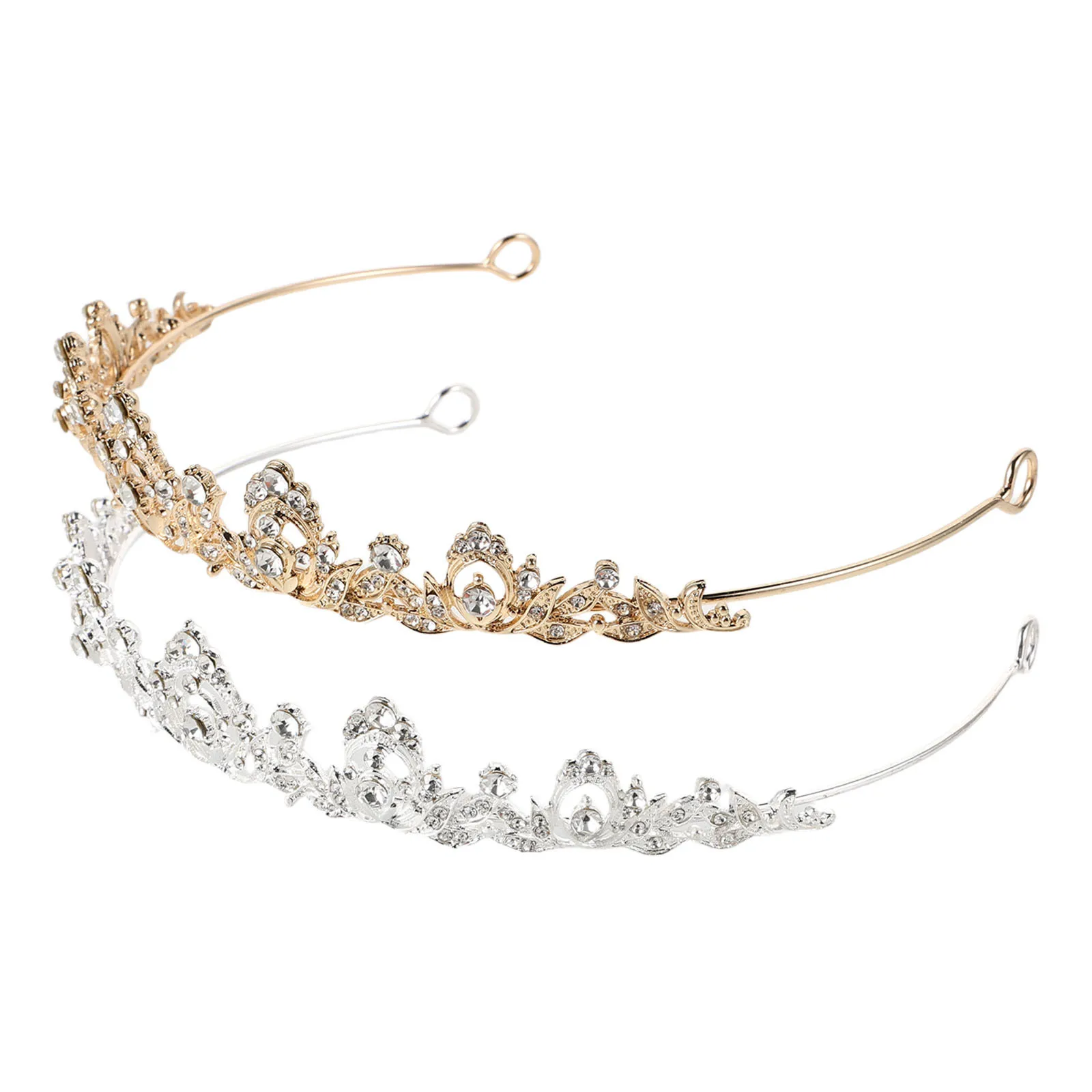 

2Pcs Bridal Rhinestone Crown Headband Wedding Tiara Crystal Hair Jewelry Handmade Elegant Bridal Hair Accessory