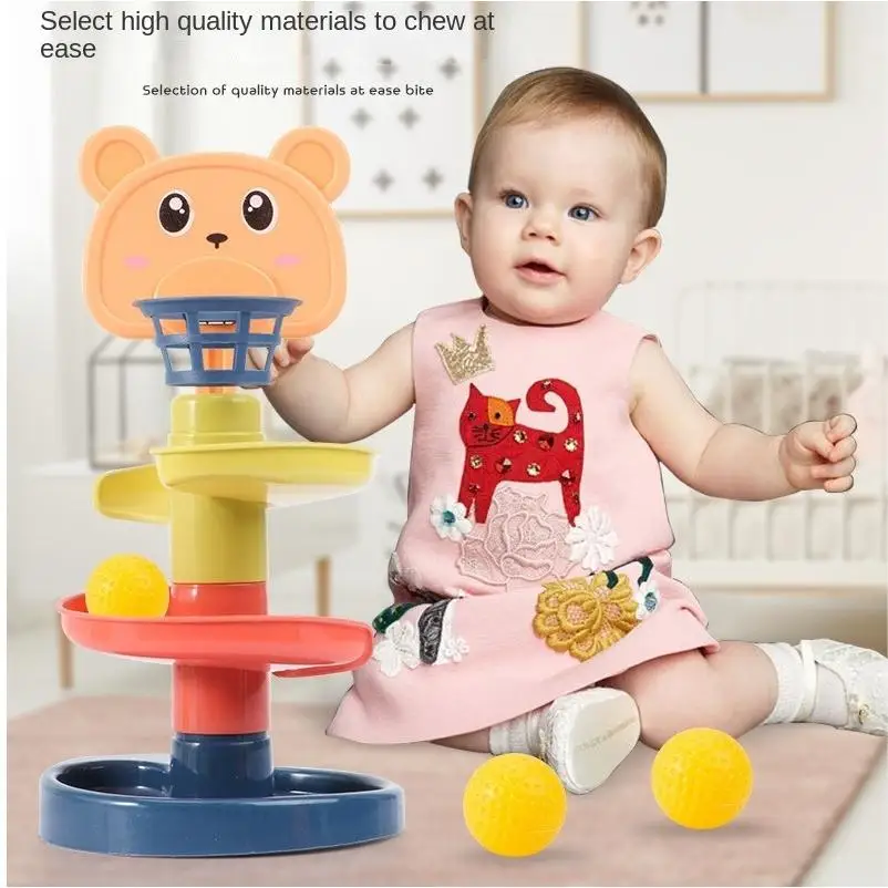 Educational Game Baby Toy Rotating Rolling Ball Pile Tower Gliding Montessori Educational Stacking Spin Gift Development Toy