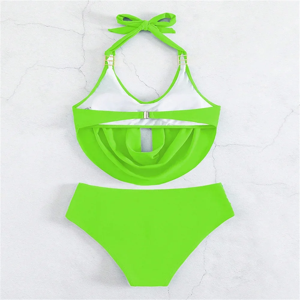 Sexy Stacked Pleated Bikini Tankini Y2K Swimsuit Push Up Halter Bandage Backless Extrem Swimwear Women Beach Outfit Bathing Suit