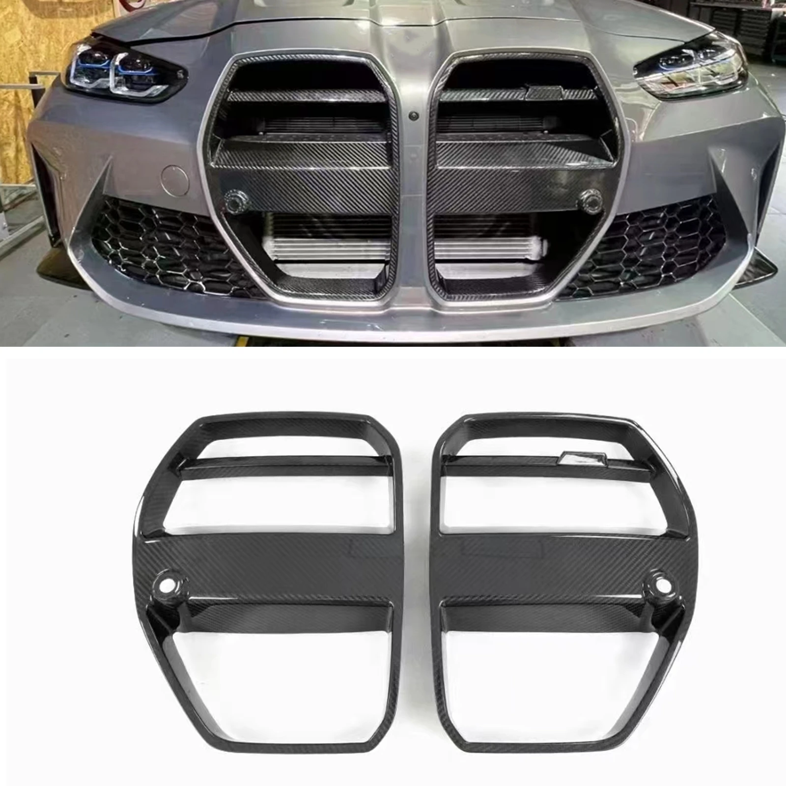 Front Grille Kidney Grill For BMW M3 G80 M4 G82 G83 2021-2024 Real Carbon Fiber Car Upper Bumper Intake Hood Air Mesh Grid Frame