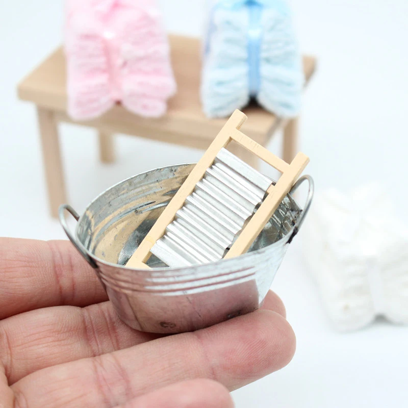 Dollhouse Mini Iron Basin Washboard Bathroom Decoration Products BJD Outdoor Garden Microscopic Model