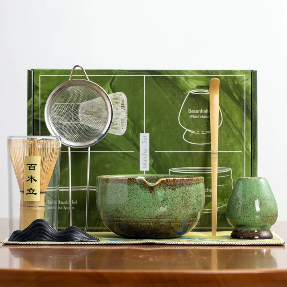 

7PCS New Bamboo Ceramic Matcha Tea Set Reusable Traditional Japanese Matcha Whisk Japanese Chasen Tea-making Tools
